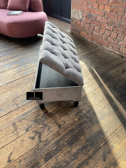 SIlver naples Ottoman Storage Bench, Silver Footstool Pouffe - ISTOOLS