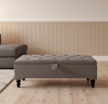deep hidden storage velvet footstool with tufted design - ISTOOLS