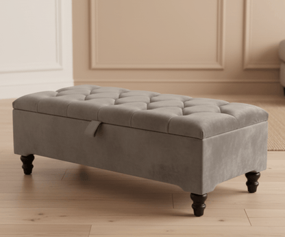 Silver Ottoman Coffee Table Storage Bench | Light Grey Chesterfield Footstool - ISTOOLS
