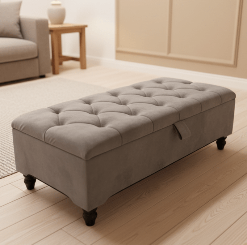 Chesterfield coffee table ottoman in light grey velvet - ISTOOLS