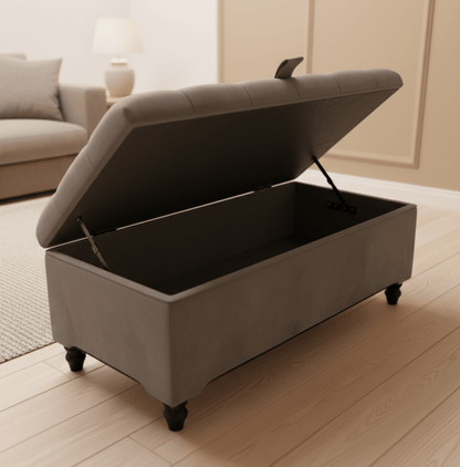 Silver Ottoman Coffee Table Storage Bench | Light Grey Chesterfield Footstool - ISTOOLS