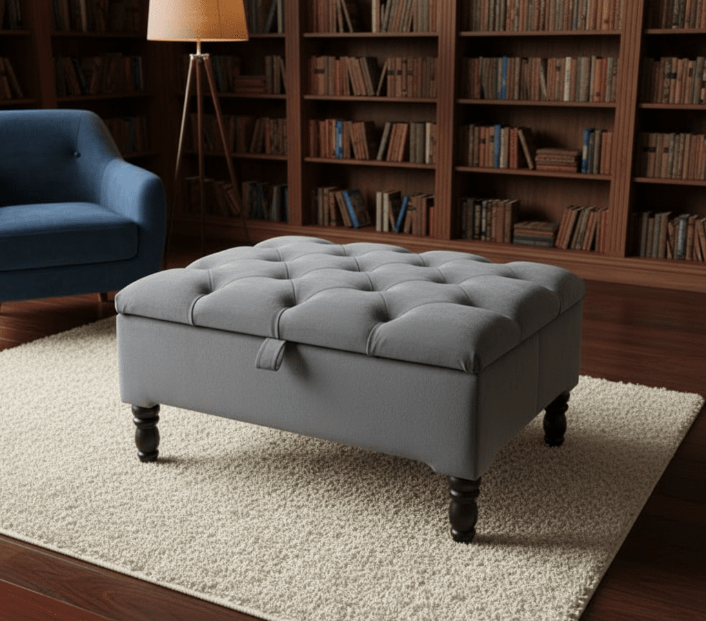 Silver square ottoman storage coffee table in grey velvet UK - ISTOOLS