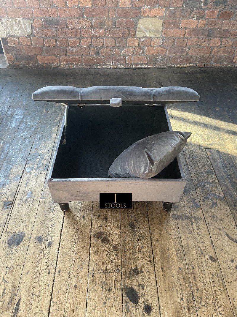 Silver Square Coffee Table Ottoman Storage | Grey Chesterfield Stool - ISTOOLS