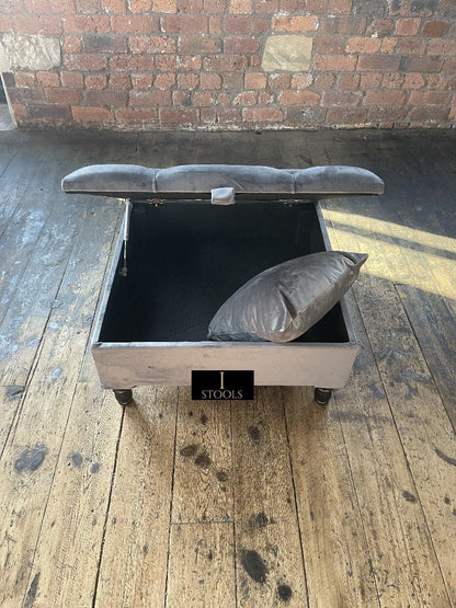 Silver Square Coffee Table Ottoman Storage | Grey Chesterfield Stool - ISTOOLS