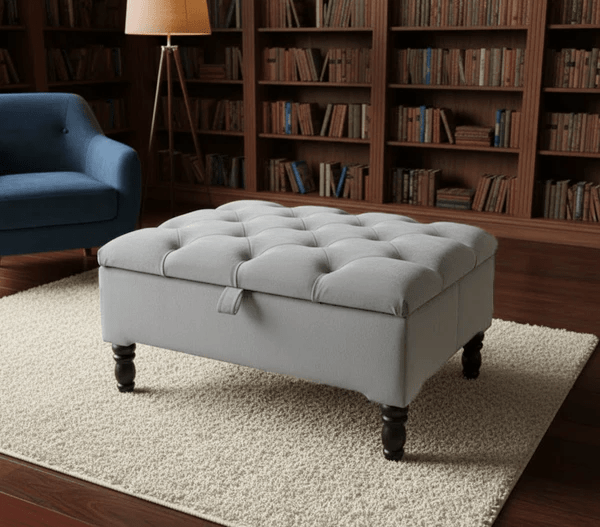 Silver Square Ottoman Storage Coffee Table – Grey Chesterfield Velvet Bench - ISTOOLS