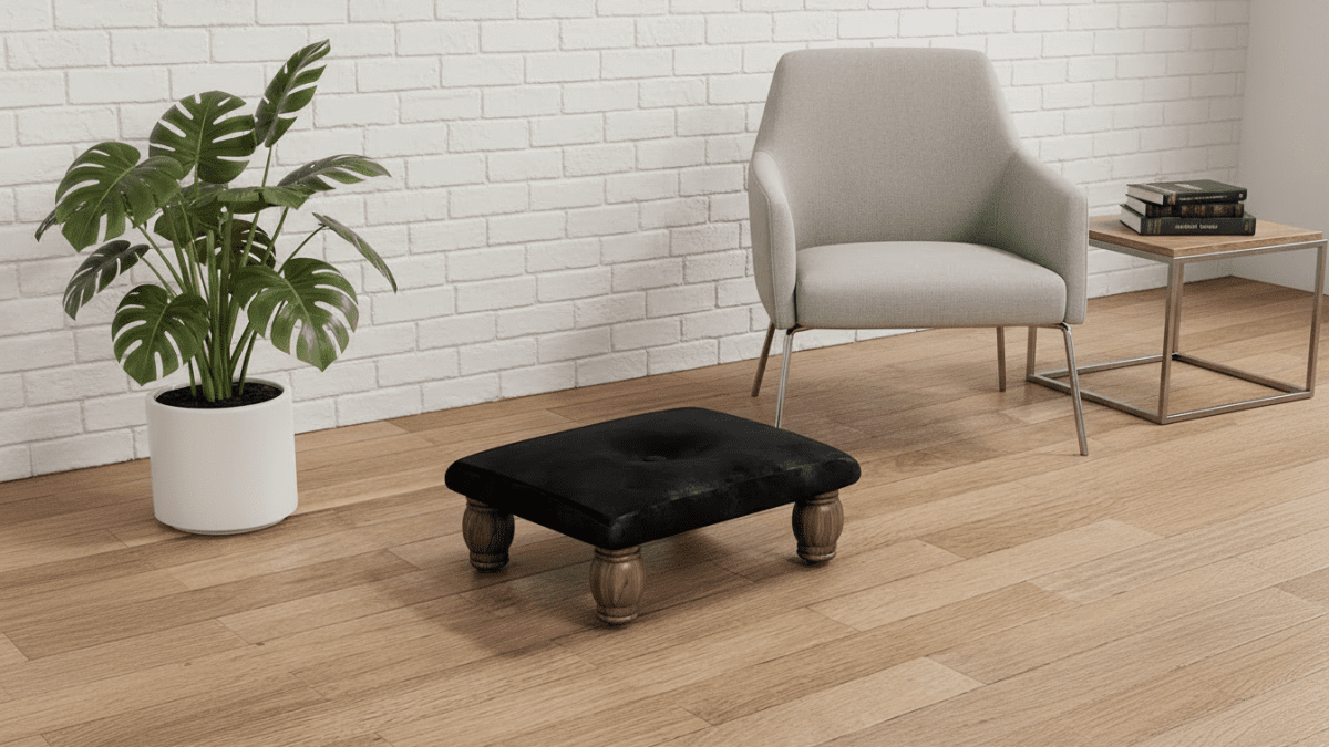 Small Black Footrest Pouffe – Handmade Velvet Ottoman for Living Room Comfort - ISTOOLS