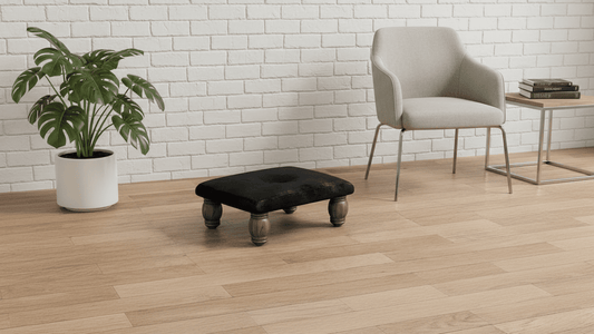 Small Black Footrest Pouffe – Handmade Velvet Ottoman for Living Room Comfort - ISTOOLS