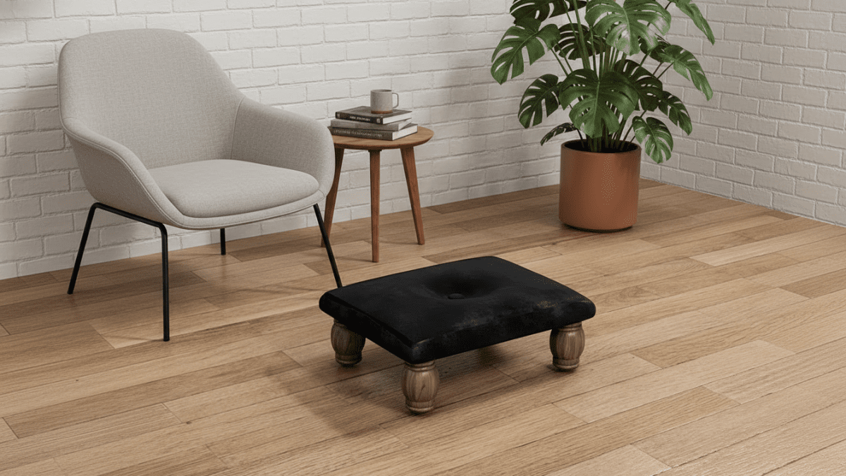 Small Black Footrest Pouffe – Handmade Velvet Ottoman for Living Room Comfort - ISTOOLS