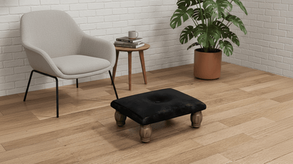 Small Black Footrest Pouffe – Handmade Velvet Ottoman for Living Room Comfort - ISTOOLS