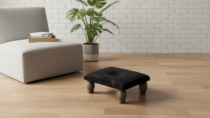 Small Black Footrest Pouffe – Handmade Velvet Ottoman for Living Room Comfort - ISTOOLS