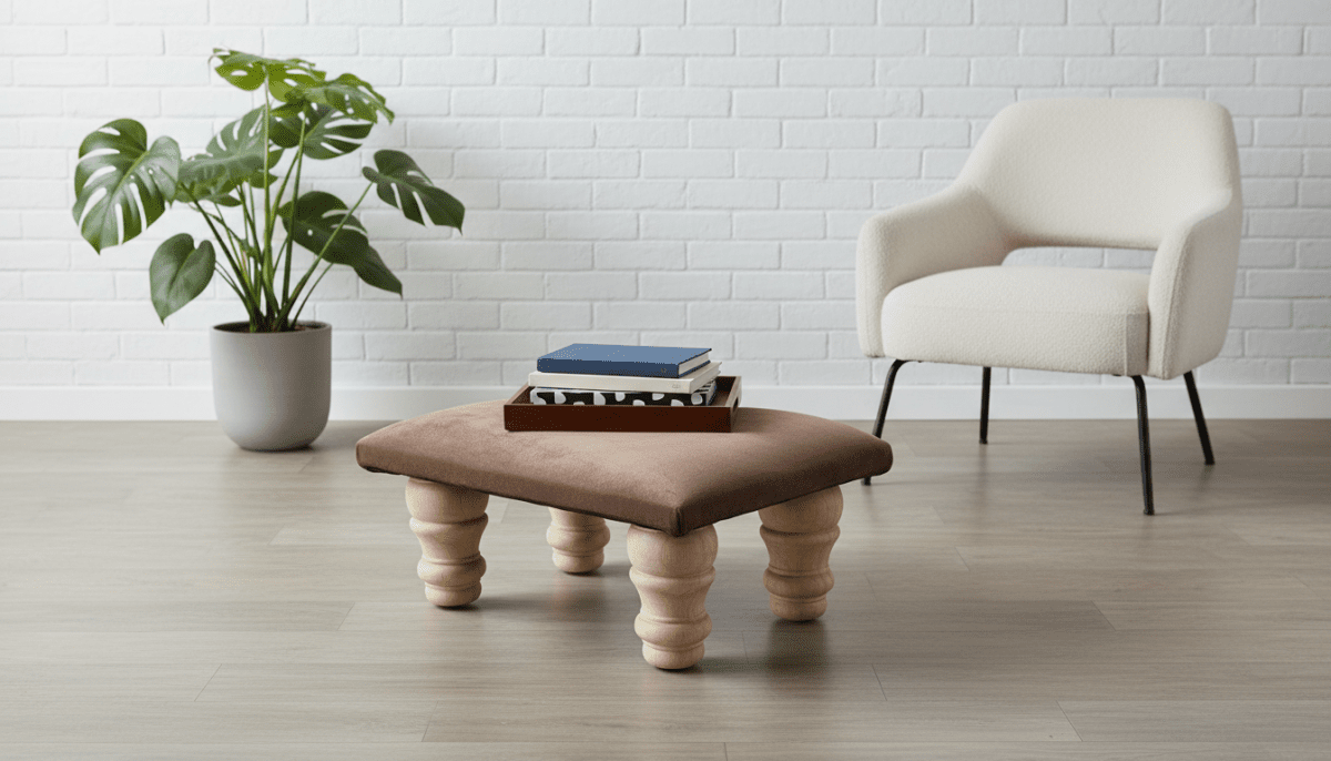 Small Brown Velvet Footrest Pouffe Ottoman – Stylish Living Room Footstool by ISTOOLS - ISTOOLS