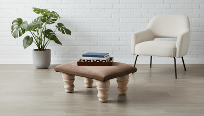 Small Brown Velvet Footrest Pouffe Ottoman – Stylish Living Room Footstool by ISTOOLS - ISTOOLS