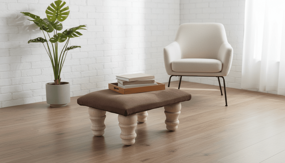 Small Brown Velvet Footrest Pouffe Ottoman – Stylish Living Room Footstool by ISTOOLS - ISTOOLS