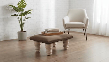 Small Brown Velvet Footrest Pouffe Ottoman – Stylish Living Room Footstool by ISTOOLS - ISTOOLS
