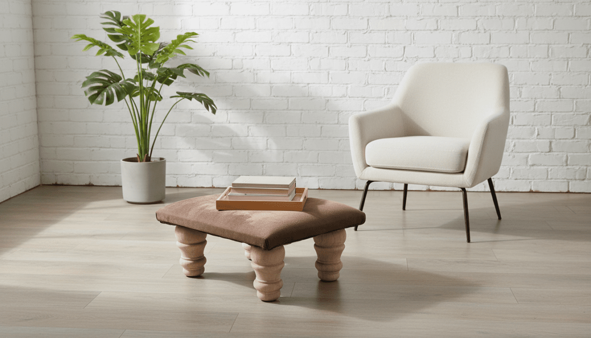 Small Brown Velvet Footrest Pouffe Ottoman – Stylish Living Room Footstool by ISTOOLS - ISTOOLS