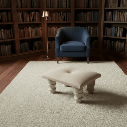 Small Creamy White Footrest Pouffe – Handmade Velvet Ottoman UK - ISTOOLS