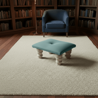 Small Creamy White Footrest Pouffe – Handmade Velvet Ottoman UK - ISTOOLS