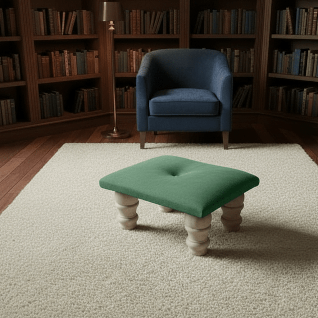 Small Creamy White Footrest Pouffe – Handmade Velvet Ottoman UK - ISTOOLS