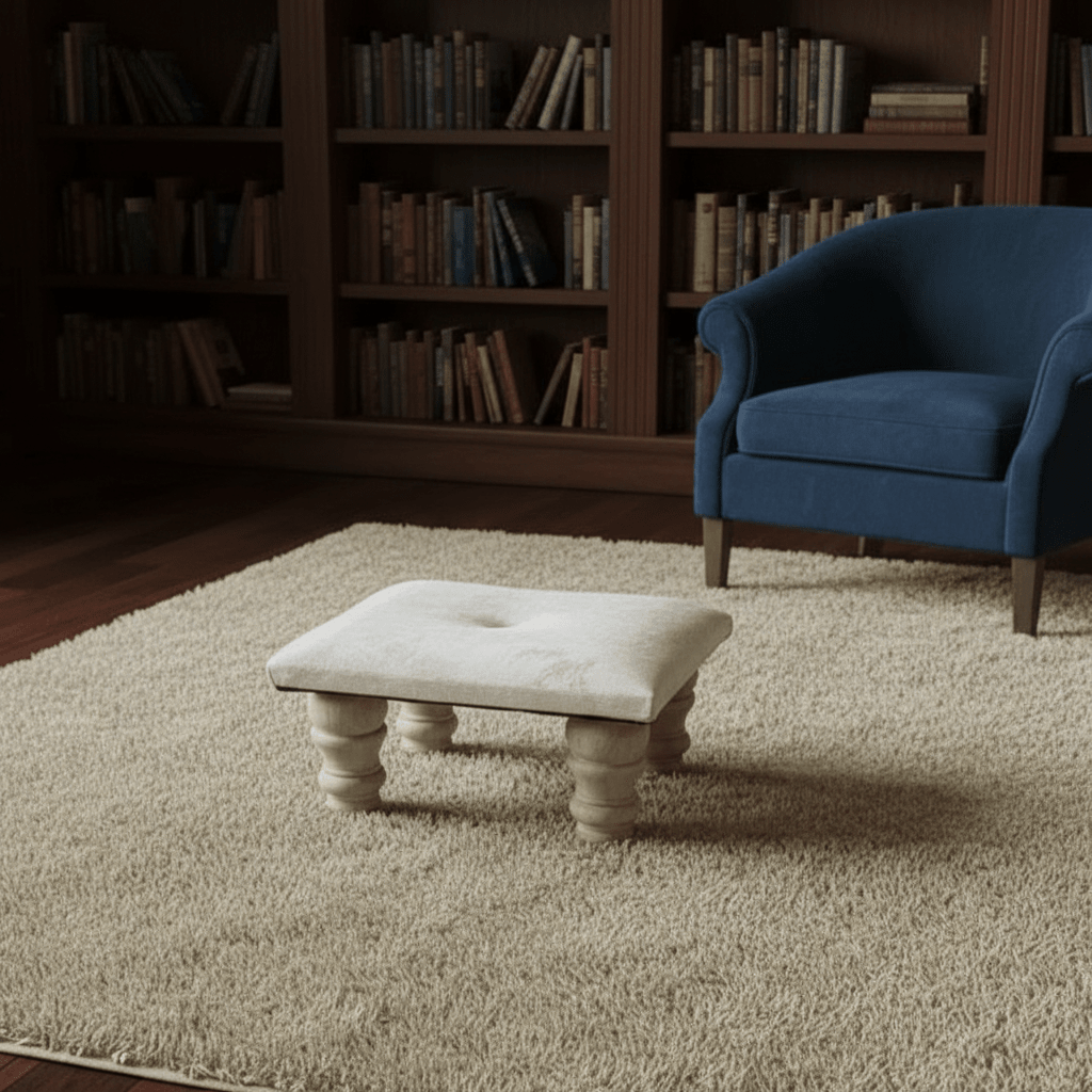 Small Creamy White Footrest Pouffe – Handmade Velvet Ottoman UK - ISTOOLS