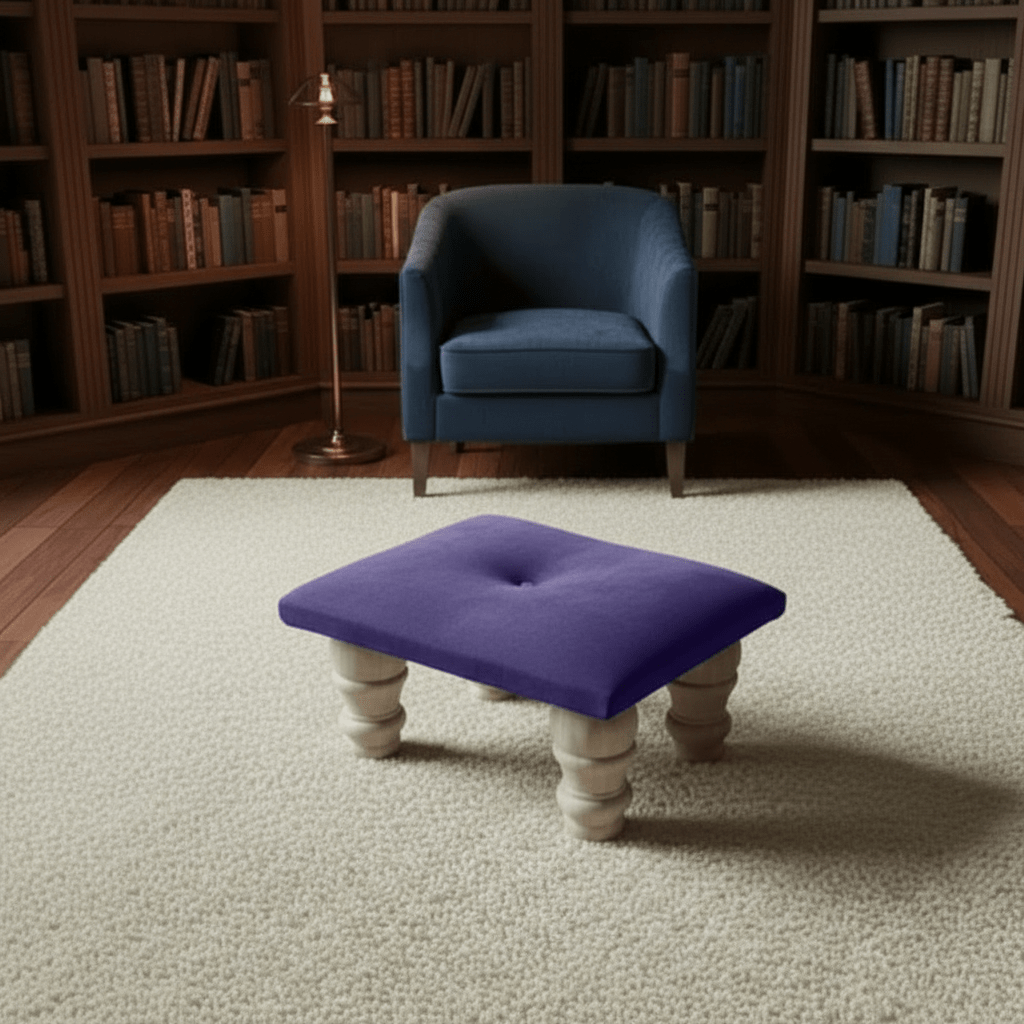 Small Creamy White Footrest Pouffe – Handmade Velvet Ottoman UK - ISTOOLS