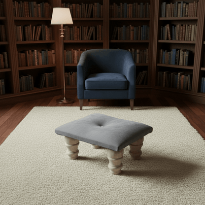 Small Creamy White Footrest Pouffe – Handmade Velvet Ottoman UK - ISTOOLS