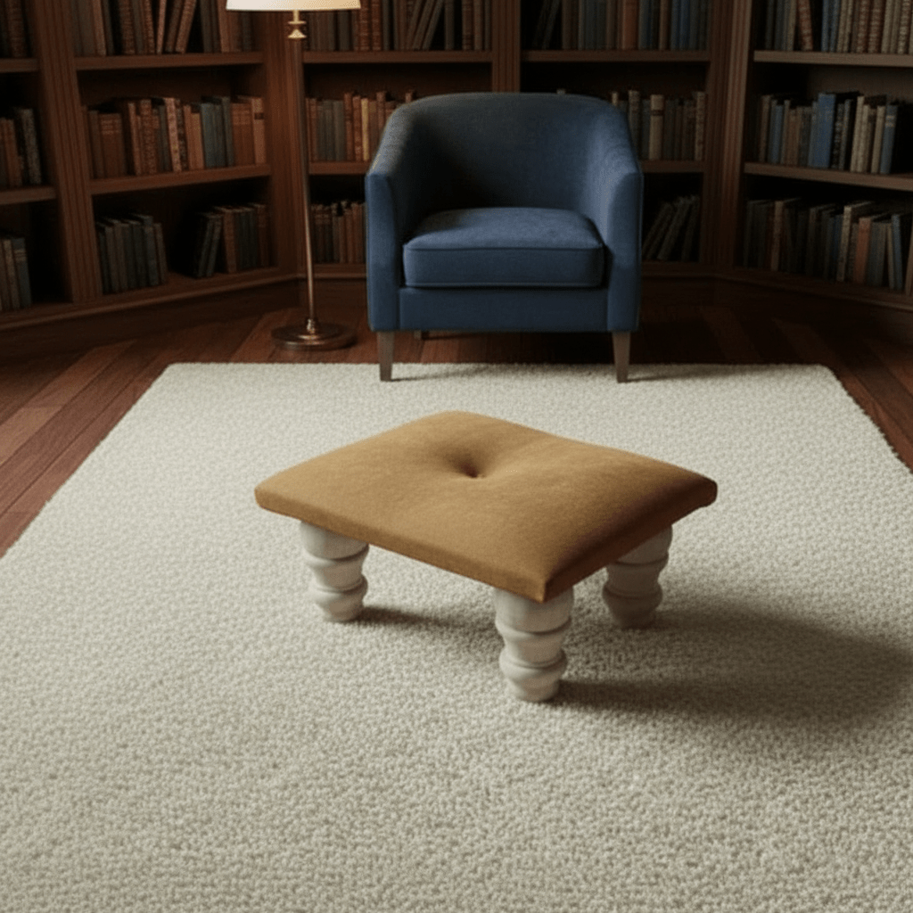 Small Creamy White Footrest Pouffe – Handmade Velvet Ottoman UK - ISTOOLS