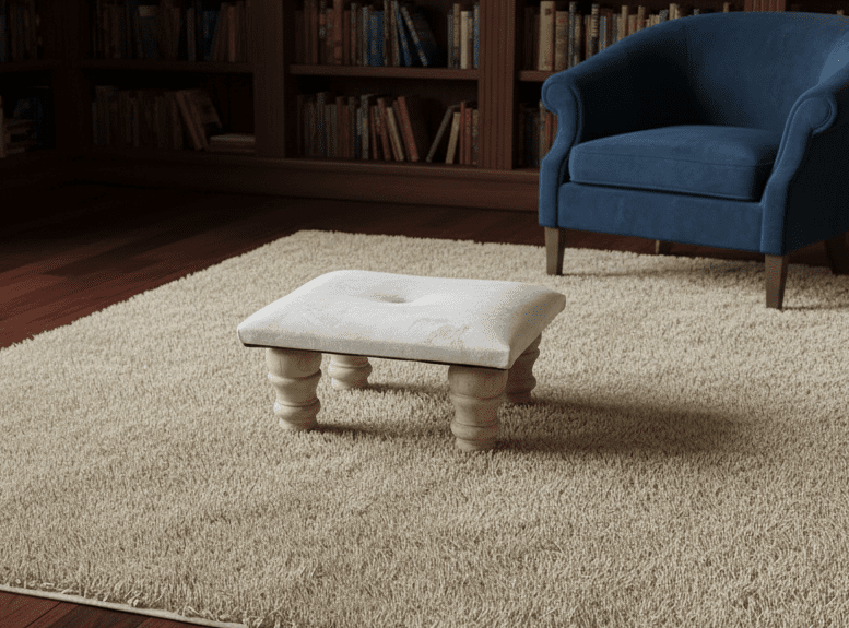 Small Creamy White Footrest Pouffe – Handmade Velvet Ottoman UK - ISTOOLS