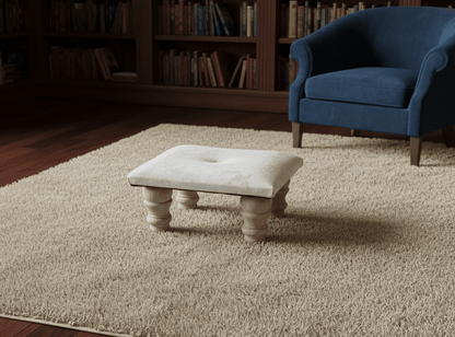Small Creamy White Footrest Pouffe – Handmade Velvet Ottoman UK - ISTOOLS