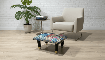 Small Demask Footrest Pouffe – Handmade Velvet Footstool UK | ISTOOLS - ISTOOLS