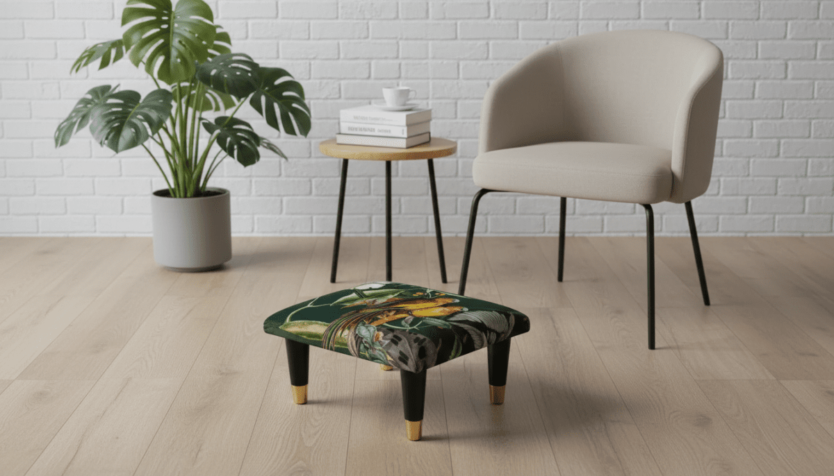 Small Green Floral Velvet Footrest Pouffe – Handmade UK Footstool - ISTOOLS