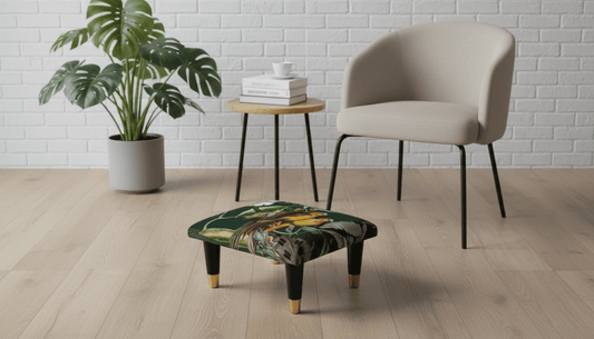 Small Green Floral Velvet Footrest Pouffe – Handmade UK Footstool - ISTOOLS