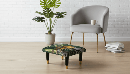 Small Green Floral Velvet Footrest Pouffe – Handmade UK Footstool - ISTOOLS