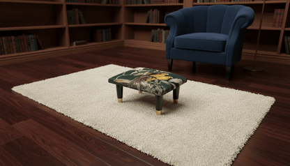 Small Green Floral Velvet Footrest Pouffe – Handmade UK Footstool - ISTOOLS