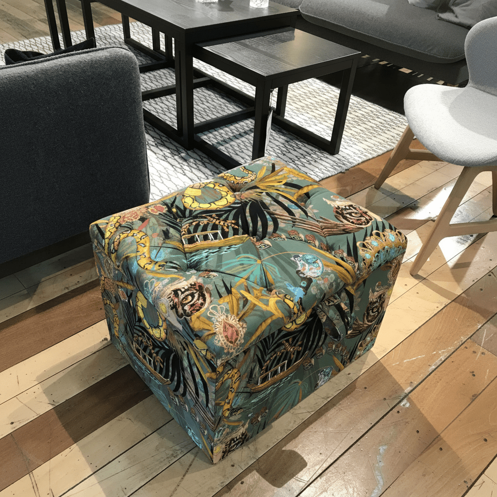 Small Square Buttoned Ottoman Box UK bec - ISTOOLS