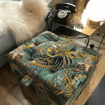 Small Square Buttoned Ottoman Box UK bec - ISTOOLS