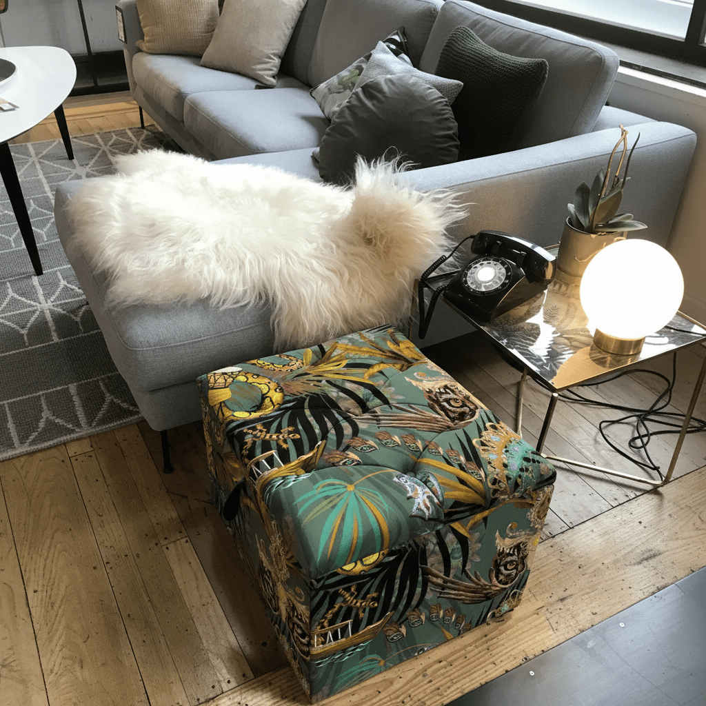 Small Square Buttoned Ottoman Box UK bec - ISTOOLS