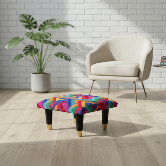 Small Trem Footrest Pouffe – Handmade Velvet Footstool with Detachable Legs (UK - Made) - ISTOOLS