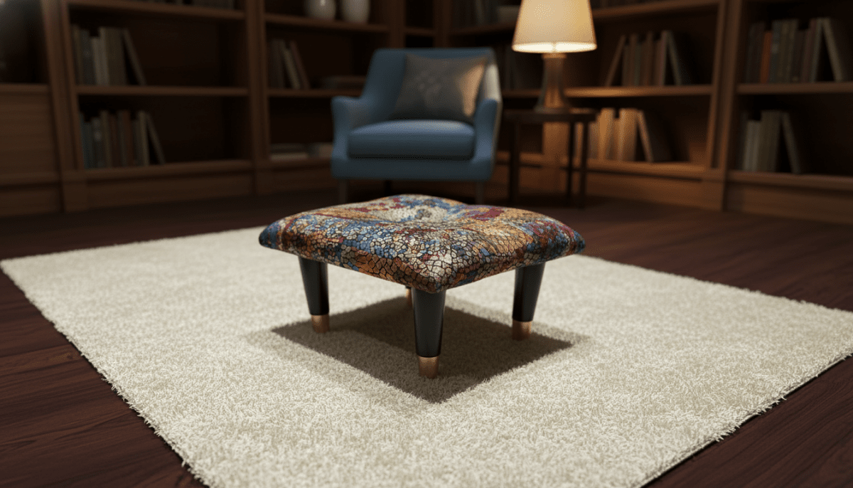 Small Velvet Stained Glass Footrest Pouffe – Handmade UK Living Room Ottoman - ISTOOLS