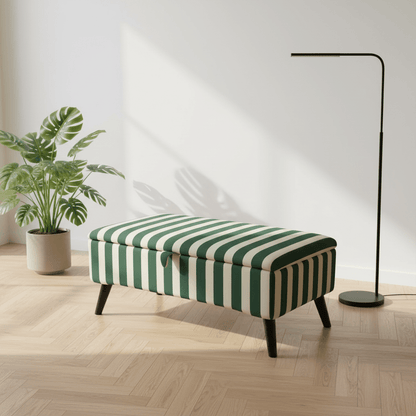 Soft Top Bedroom Ottoman Bench with Storage – Designer Pattern, UK Handcrafted - ISTOOLS