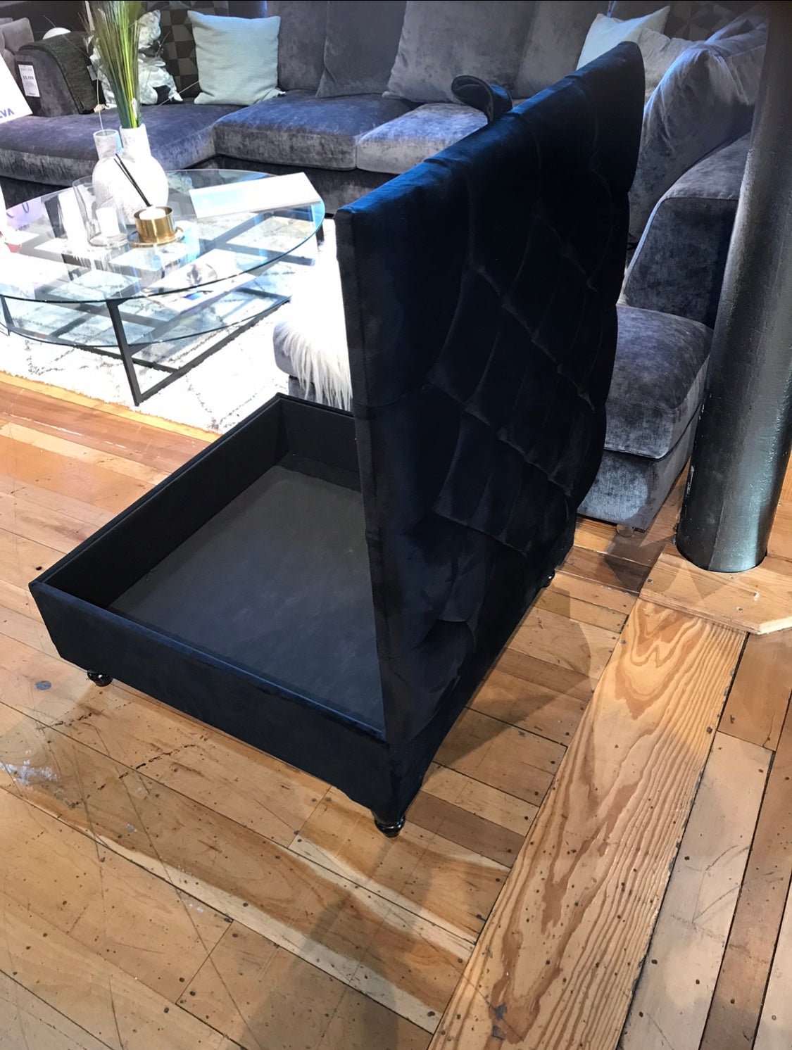 Square Coffee Table Ottoman Storage | Black Pouffe Footstool - ISTOOLS