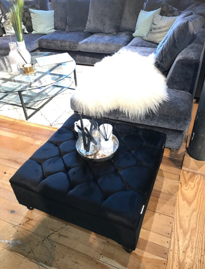 Square Coffee Table Ottoman Storage | Black Pouffe Footstool - ISTOOLS