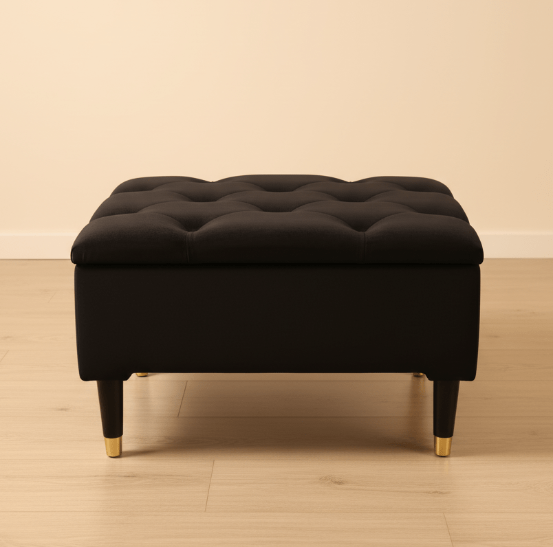 Square Coffee Table Ottoman Storage | Black Pouffe Footstool - ISTOOLS