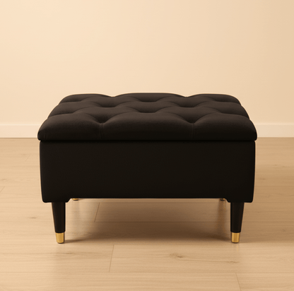 Square Coffee Table Ottoman Storage | Black Pouffe Footstool - ISTOOLS