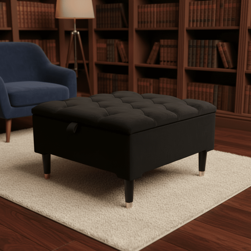 Black square ottoman coffee table with hidden storage for living room - ISTOOLS