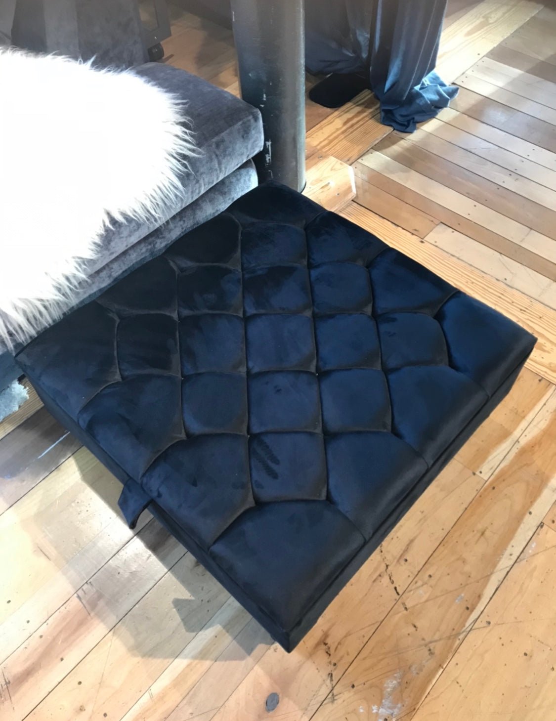 Square Coffee Table Ottoman Storage | Black Pouffe Footstool - ISTOOLS