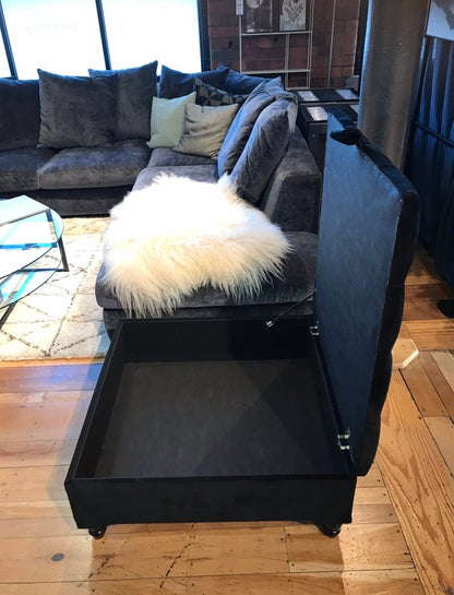 Square Coffee Table Ottoman Storage | Black Pouffe Footstool - ISTOOLS