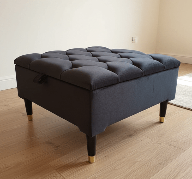 Square Coffee Table Ottoman Storage | Black Pouffe Footstool - ISTOOLS