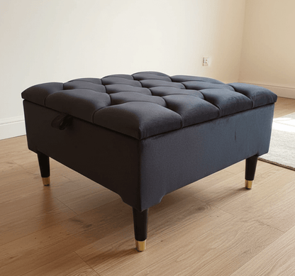 Square Coffee Table Ottoman Storage | Black Pouffe Footstool - ISTOOLS