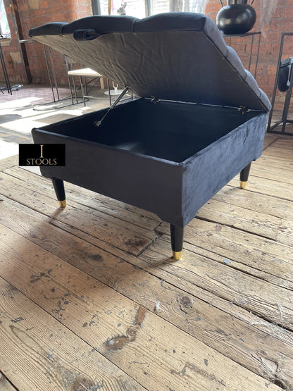 Square Coffee Table Ottoman Storage | Black Pouffe Footstool - ISTOOLS