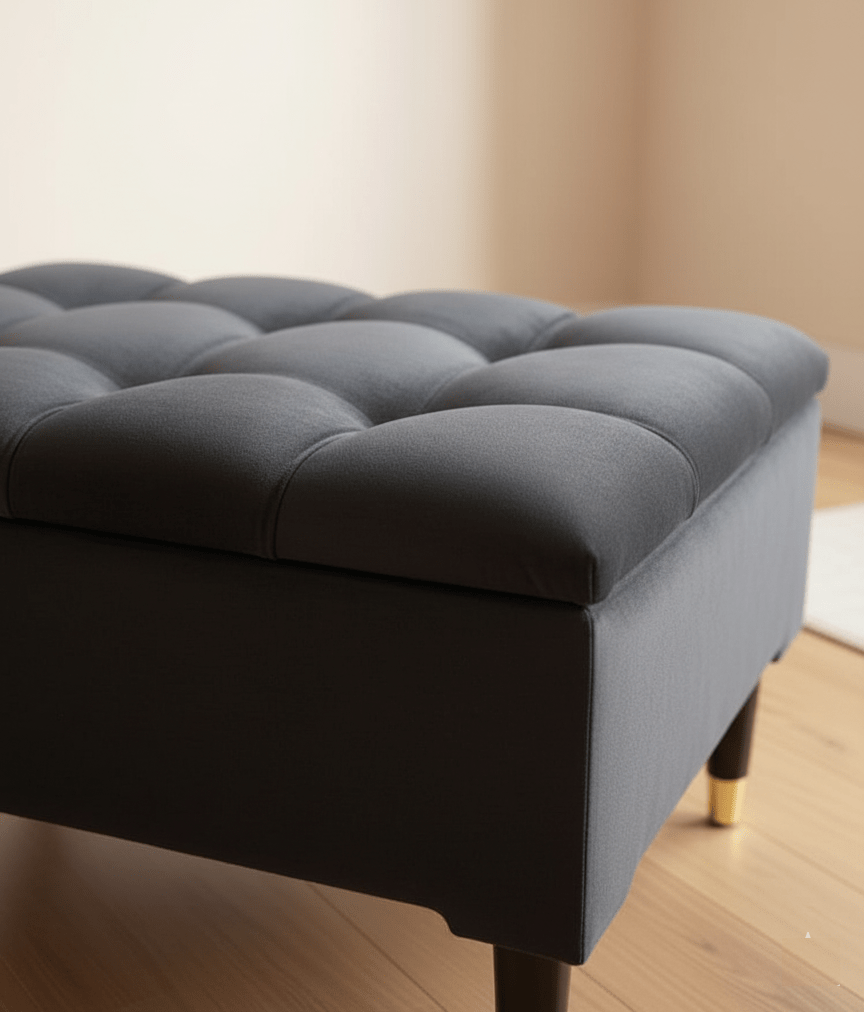 Square Coffee Table Ottoman Storage | Black Pouffe Footstool - ISTOOLS